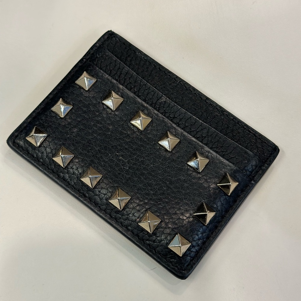 Authentic Valentino Black Rock Stud Leather Card Case Wallet